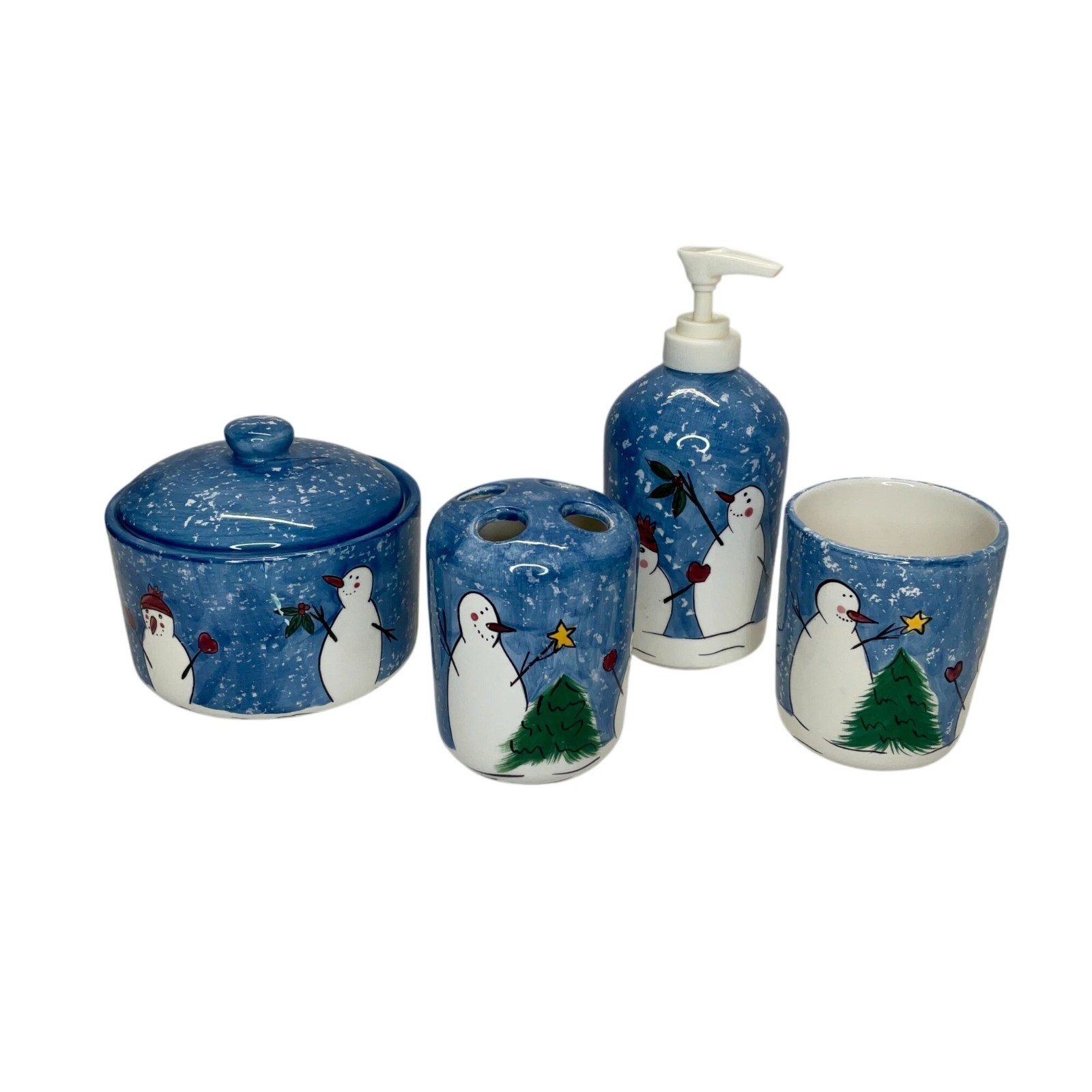 Snowman Bathroom Accessory Set | Winter Bathroom Decor | Hand Painted Ceramic