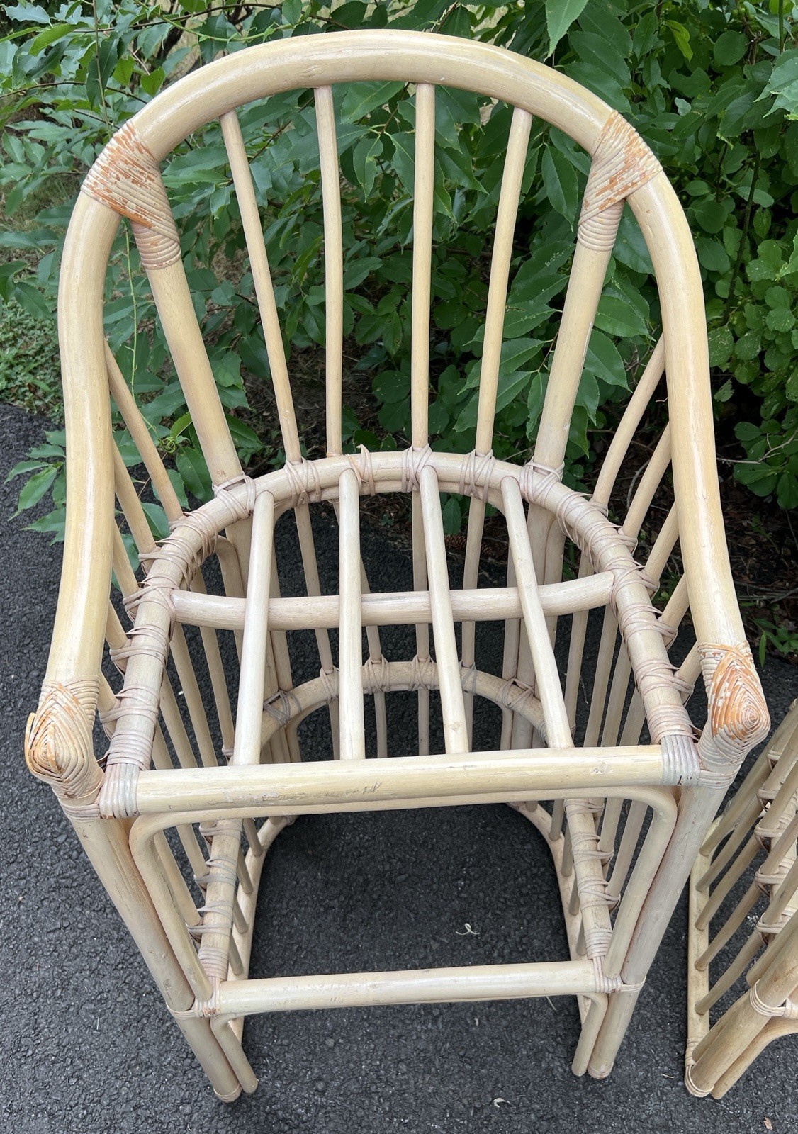 Vtg Rattan Bamboo Bar Stool Set Pair 42"H x20"W x16.75"L *LOCAL PICKUP NJ 07753*