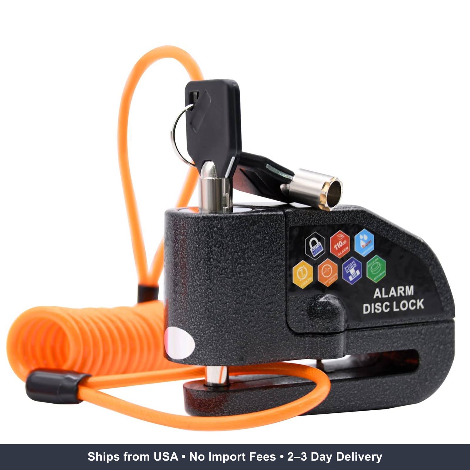 Alarm Disc Lock, 110 dB 7mm Pin 5ft Reminder Cable with Carry Pouch | for Motorc