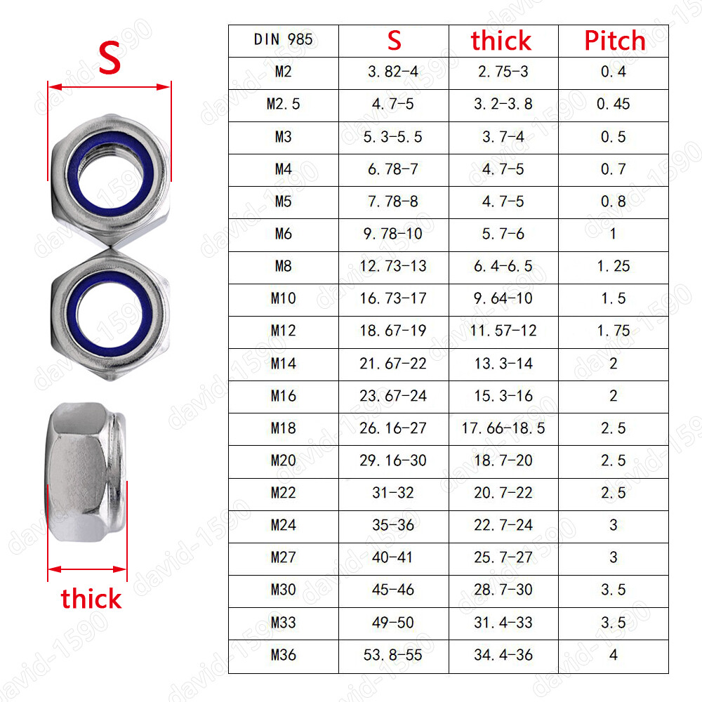 Fine Thread 304 Stainless Steel DIN985 Nylon Insert Lock Nut Hex Nylock Nut