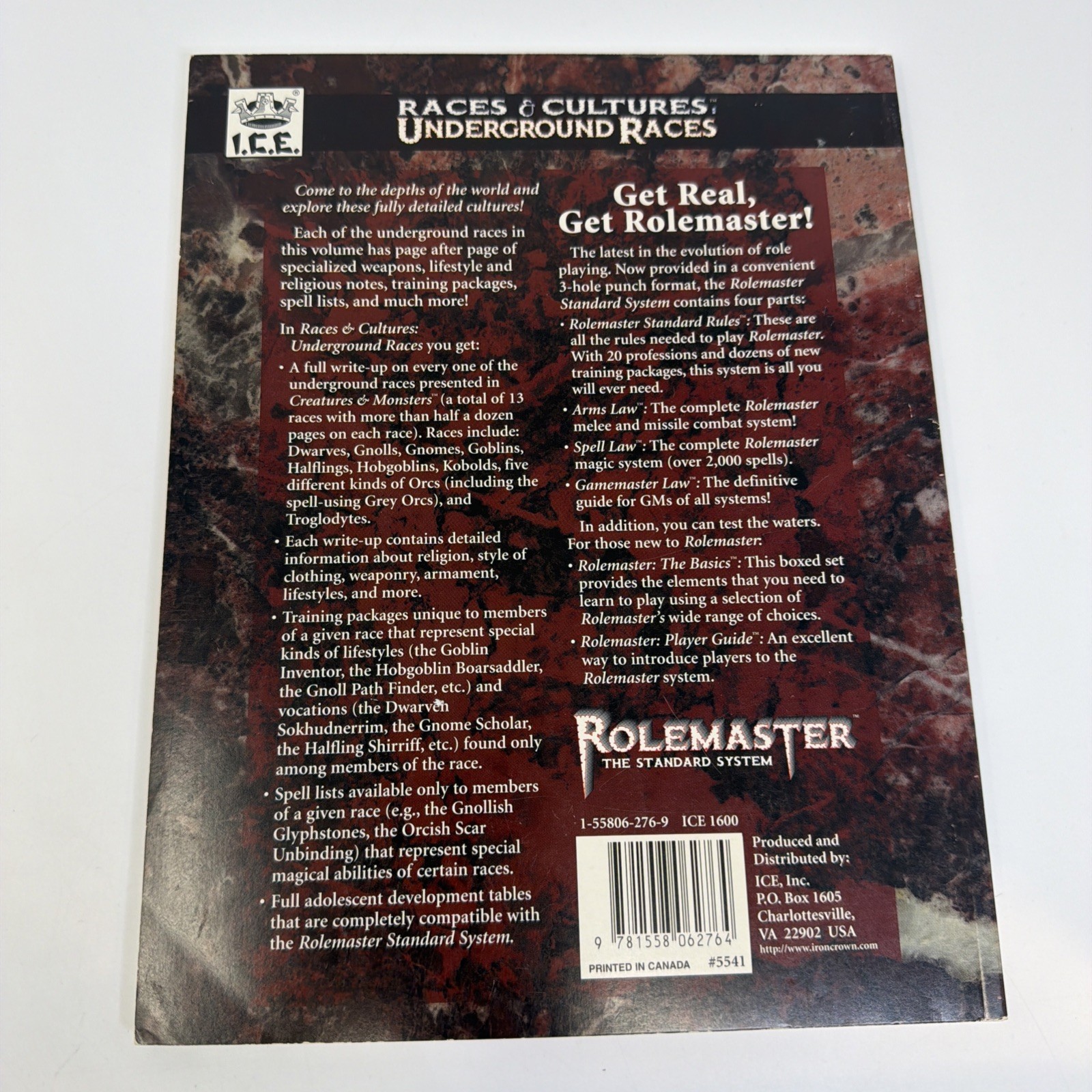 Rolemaster Standard System Races and Cultures Underground Races Ice Sourcebook