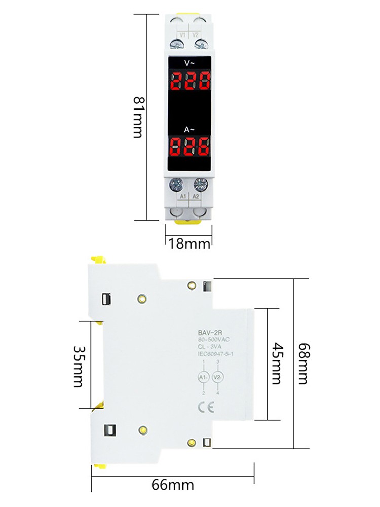 AC 80-500V 100A DIN Rail Ammeter Voltmeter Digital Display Voltage Current Meter