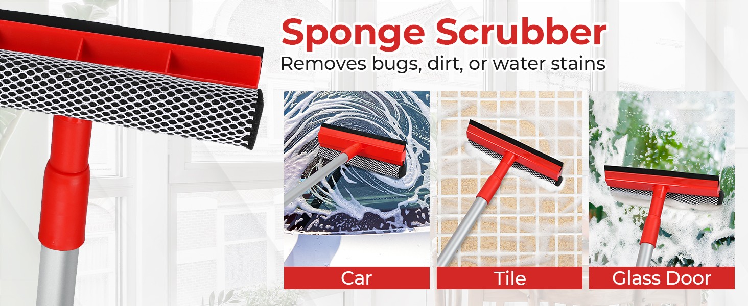 Windshield Cleaner Tool 2 in 1 Car Window Squeegee with Extendable Handle