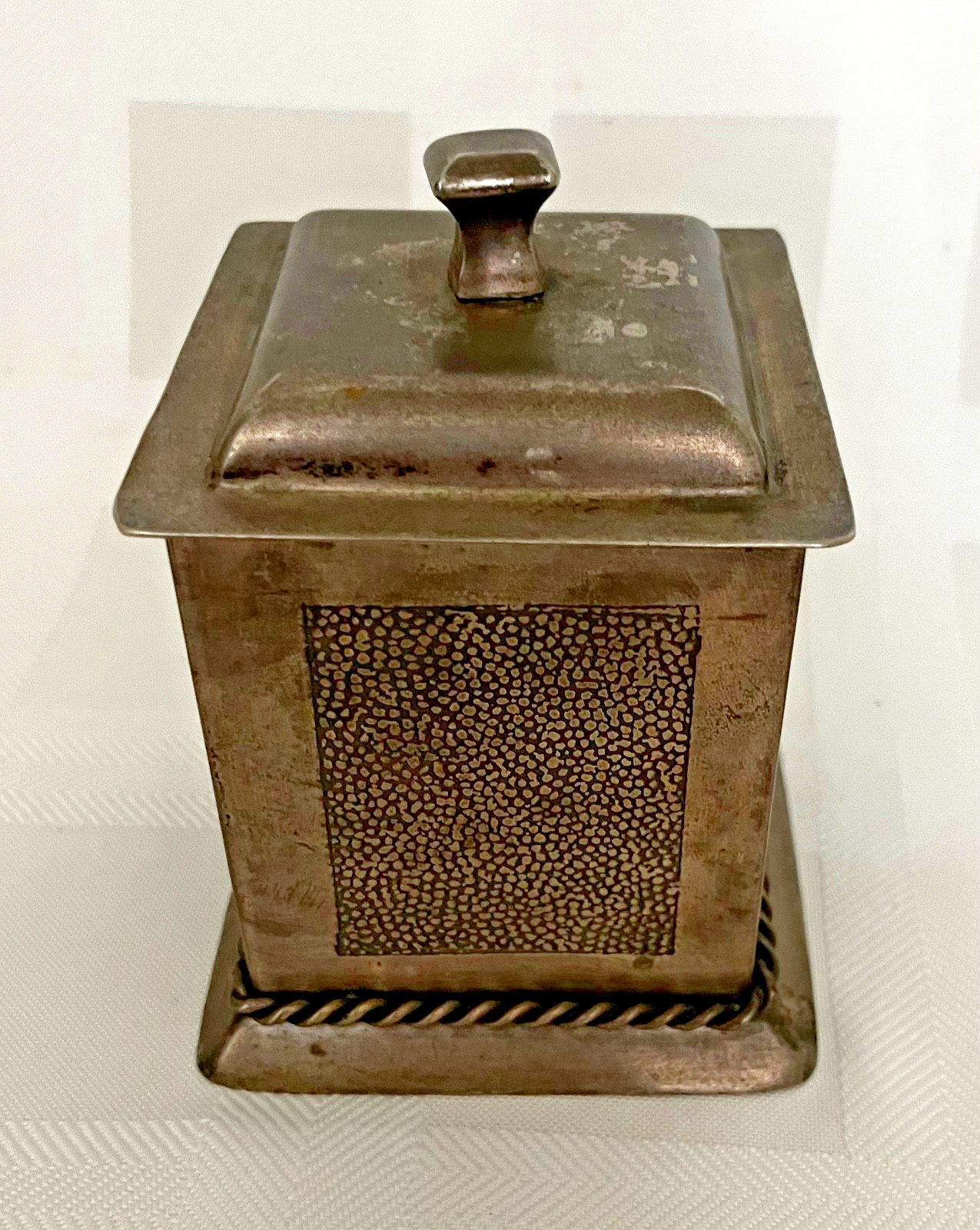Vintage India Metal Box, Silverplate?, 2-tier Lid and Knob, Braided Trim
