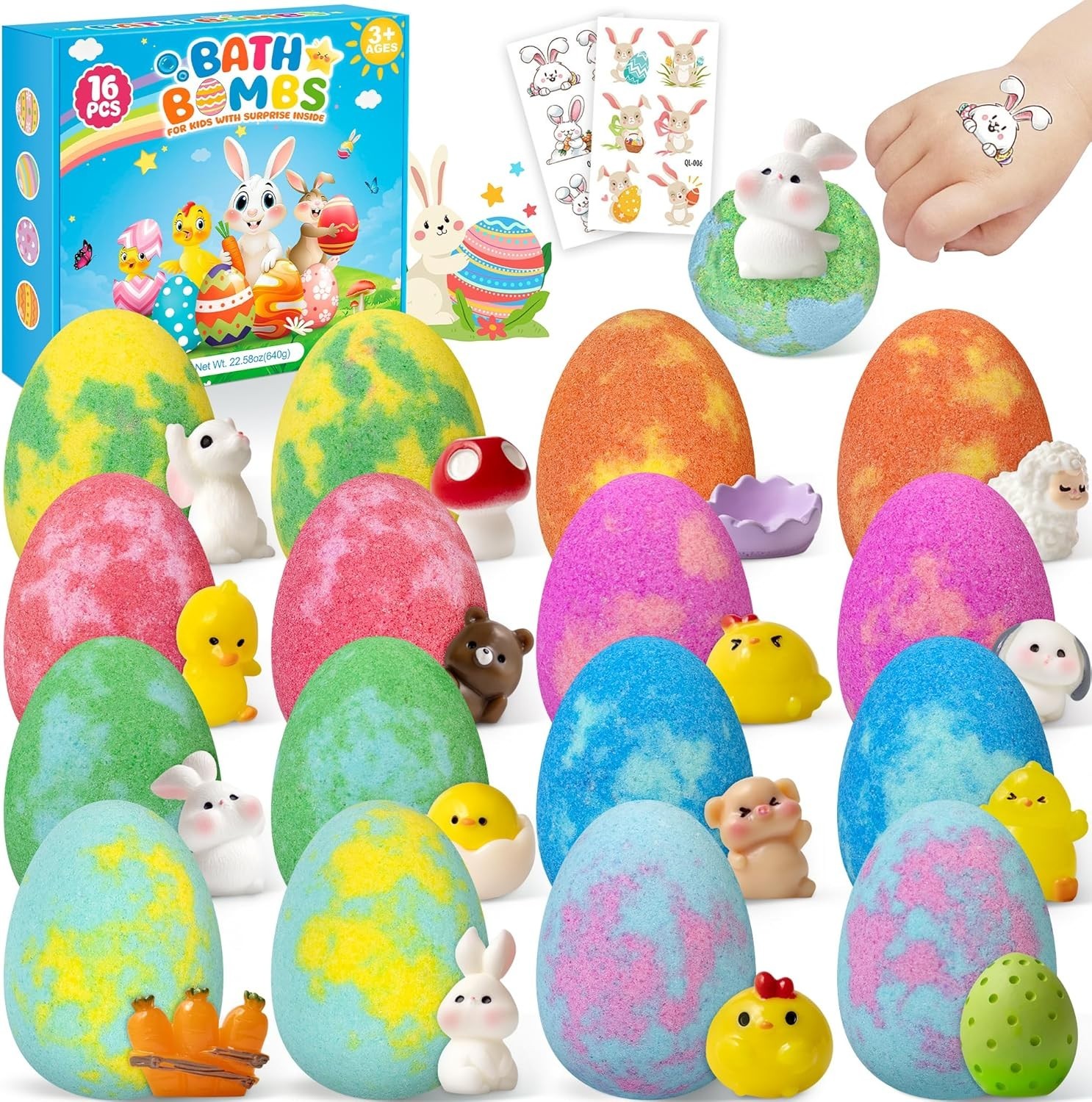 Bath Bombs for Kids, 16Pcs Bath Bombs with Surprise Toys Inside, Natural and Org
