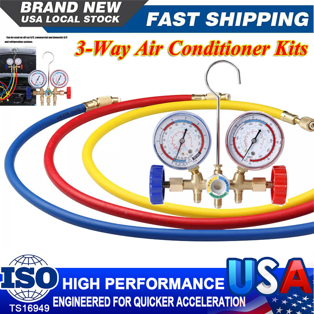 HVAC AC Auto Charging Service Manifold Gauge Set Hosing 2500PSI Gauges 3 Feet US