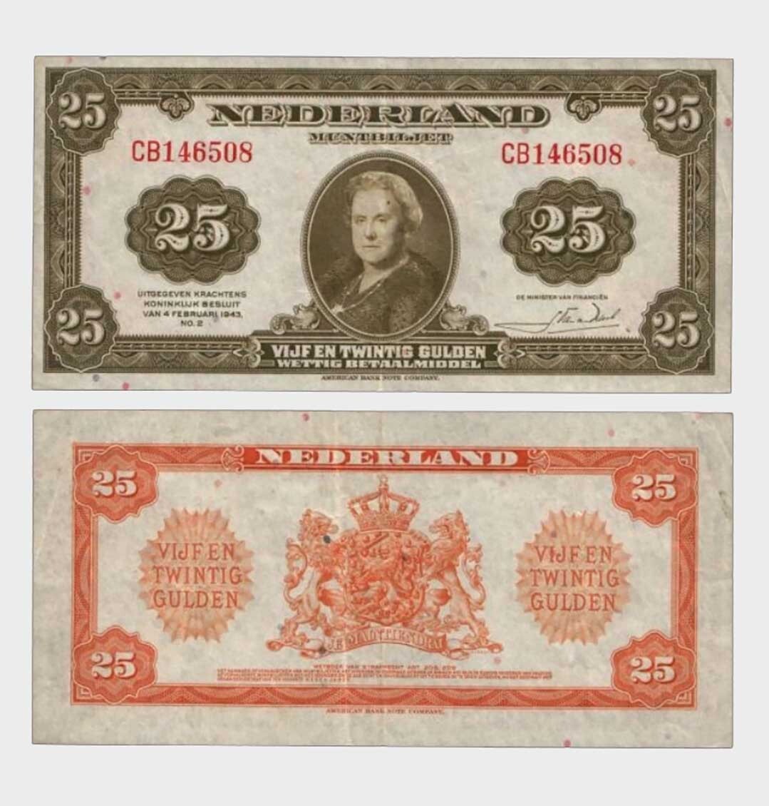 Netherlands - 1943 - 25 Gulden - "F+"  #CO6822