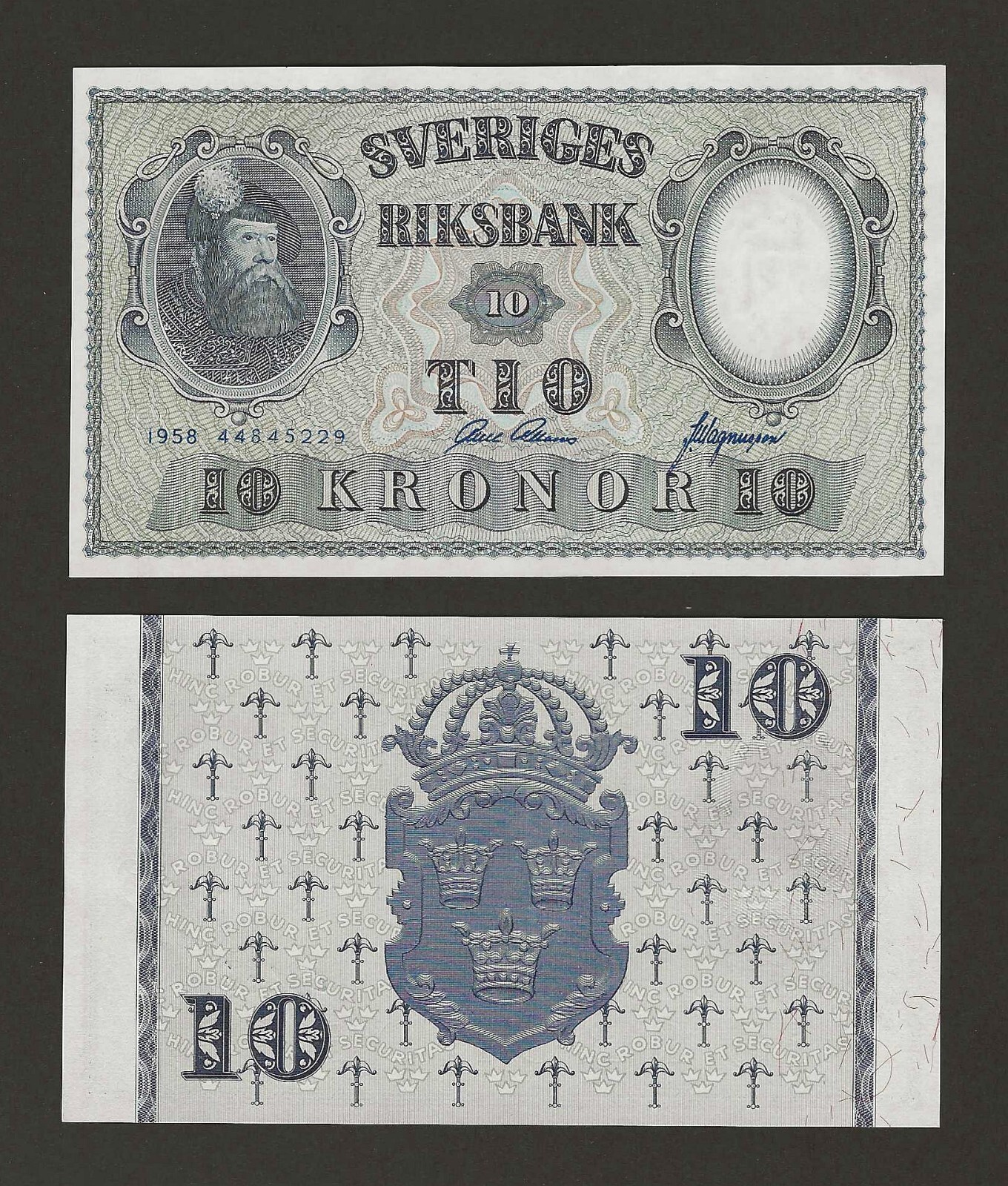 SWEDEN 10 Kronor 1958, P-43f, Original UNC Grade (Various Signatures).