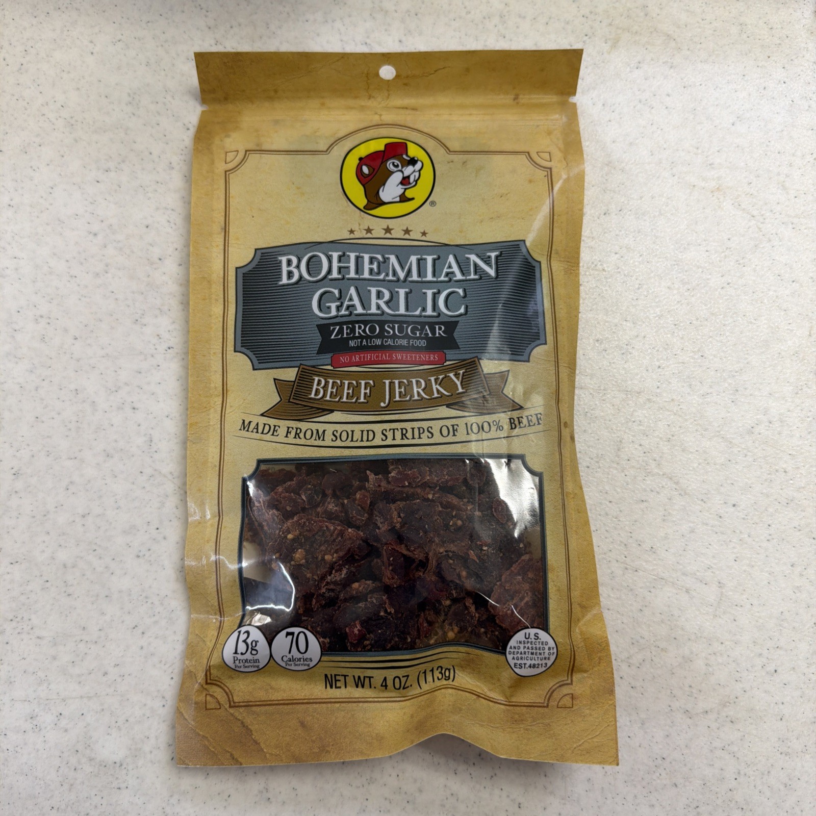 Buc-ee's Bohemian Garlic Beef Jerky ZERO SUGAR 4oz exp 11/26