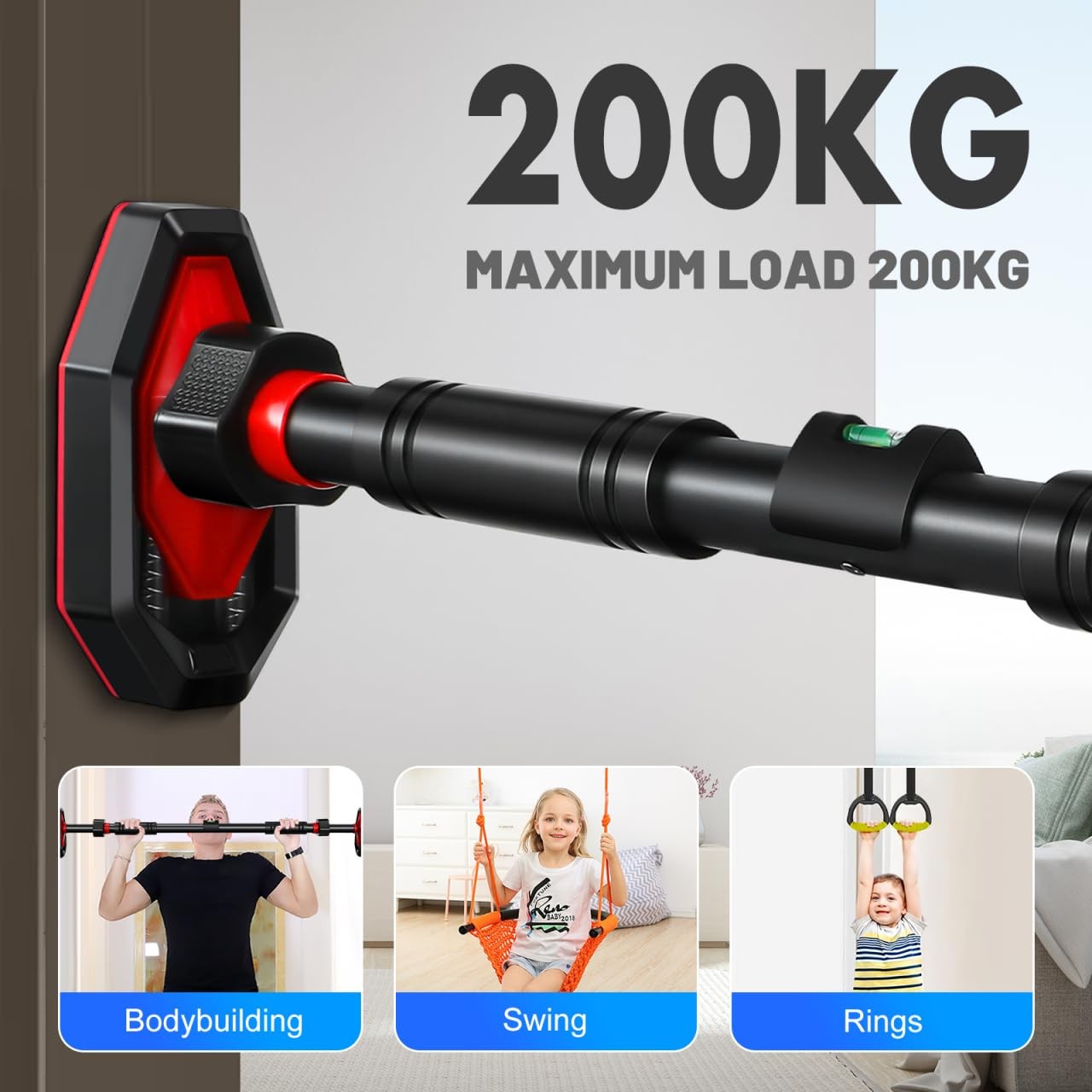 Adjustable Doorway Pull up Bar with Secure Locking No Drilling Installation C...