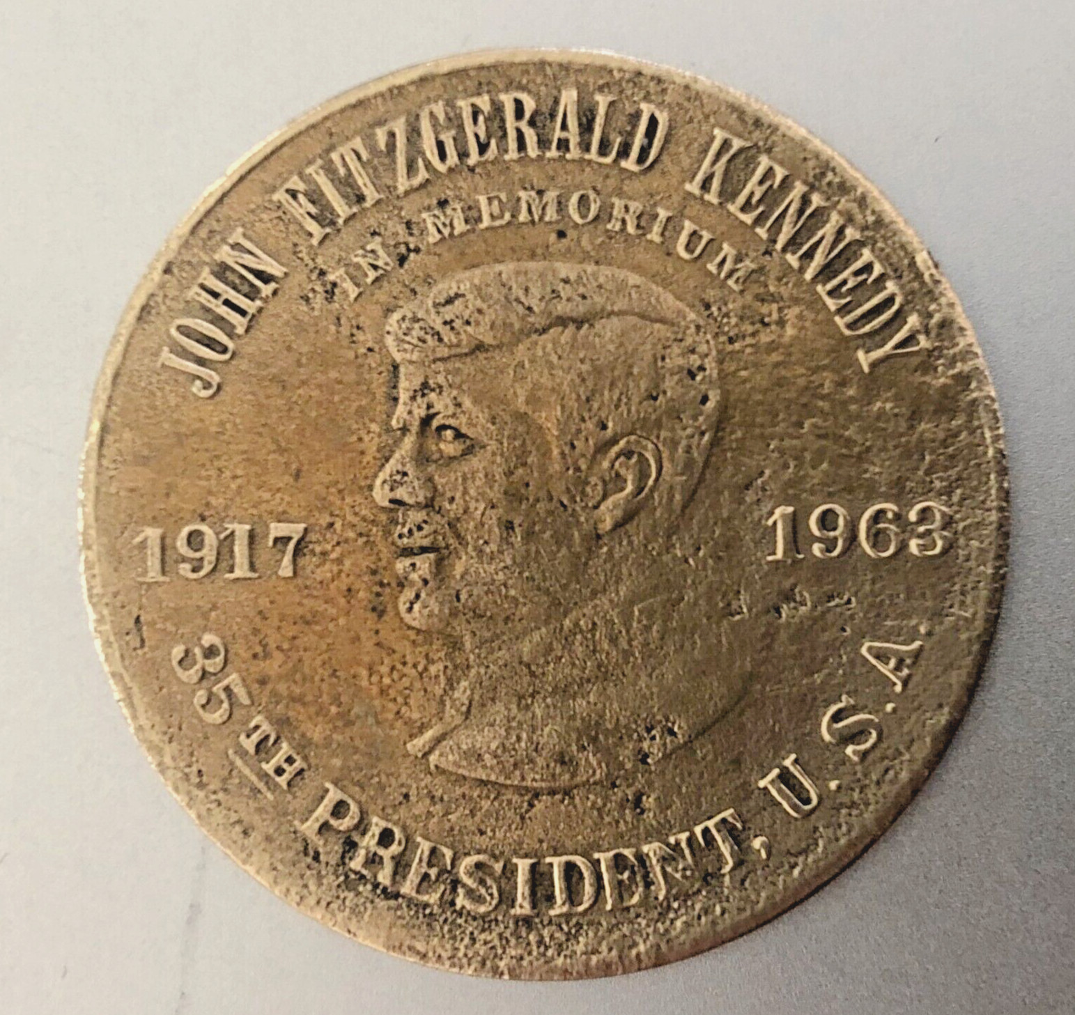 VTG Brass JFK Token: John Fitzgerald Kennedy IN MEMORIUM; 35th President USA