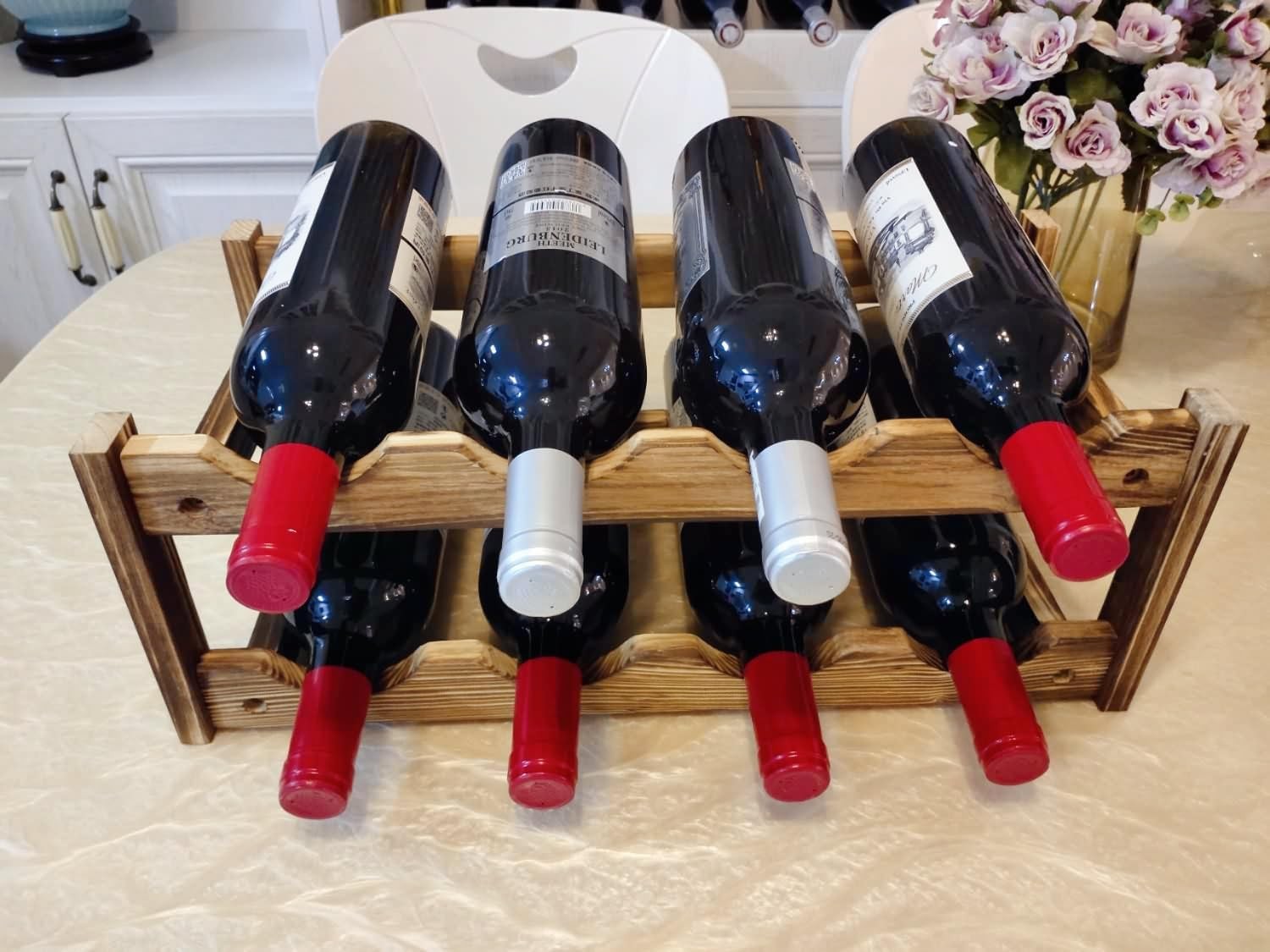 8-Bottle Wine Rack - Premium 17.7"D x 8.6"W x 6.5"H, Carbonization Color