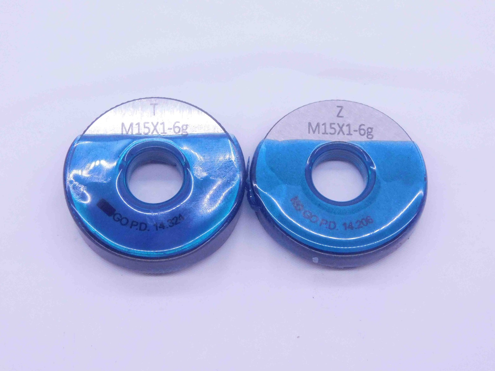 NEW M15 X 1 6g SOLID THREAD RING GAGES 15 1.0 GO NO GO P.D.'S = 14.324 & 14.206