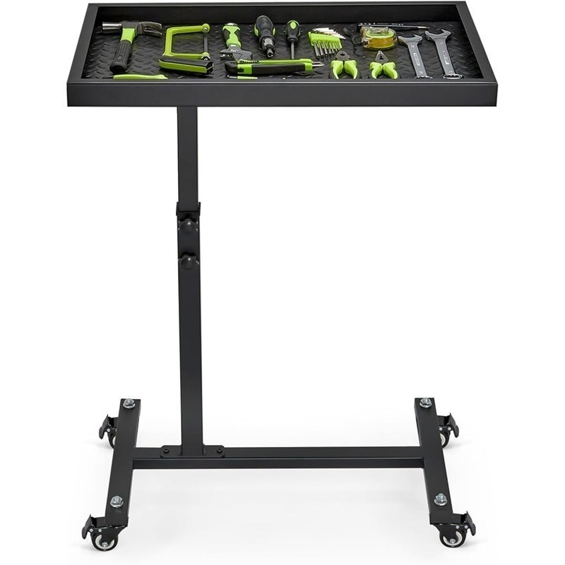 Adjustable Work Table with Wheels Mechanic Rolling Tool Tray Table Garage Repair