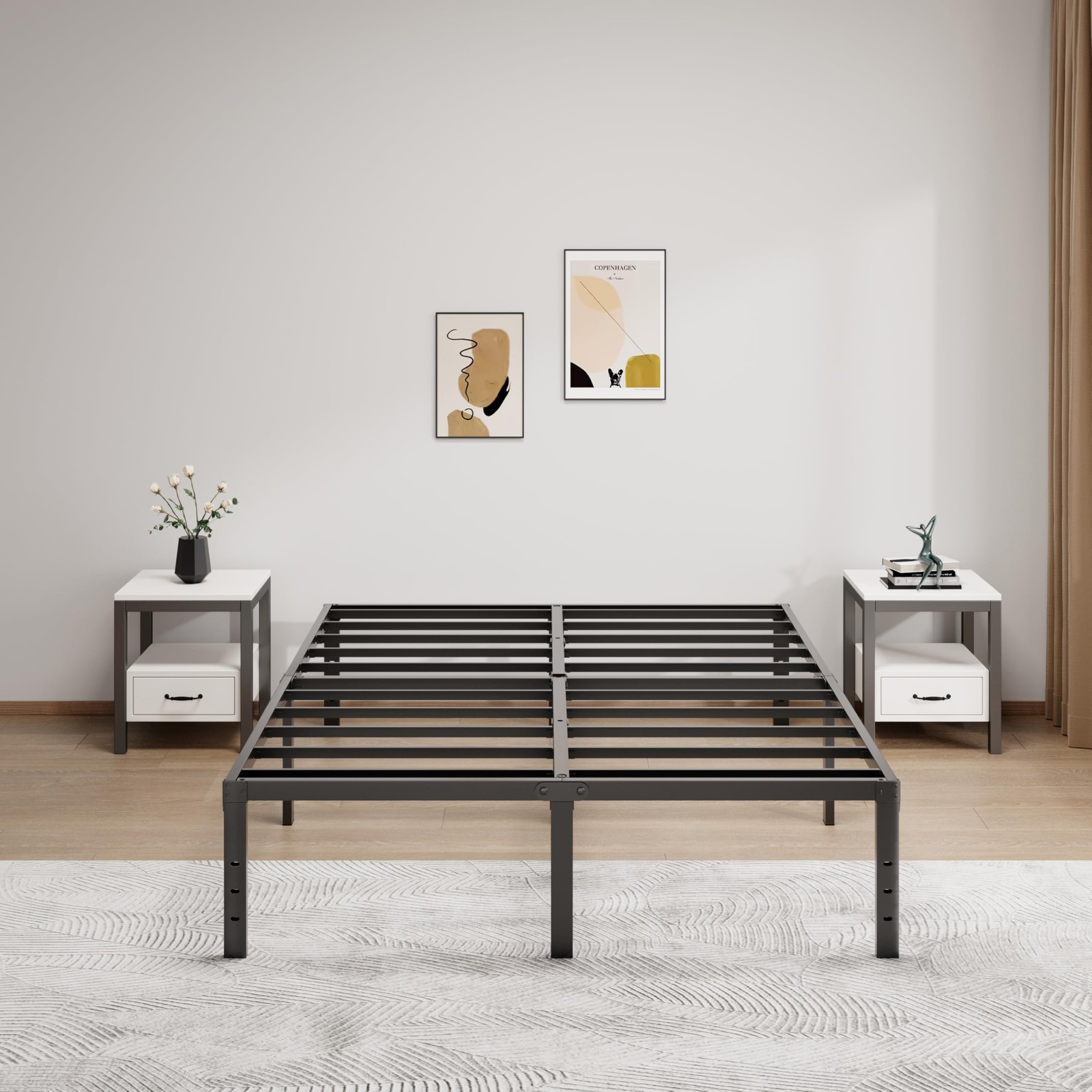 Full Size Metal Bed Frame, 16 Inch Heavy Duty Platform, No Box Spring
