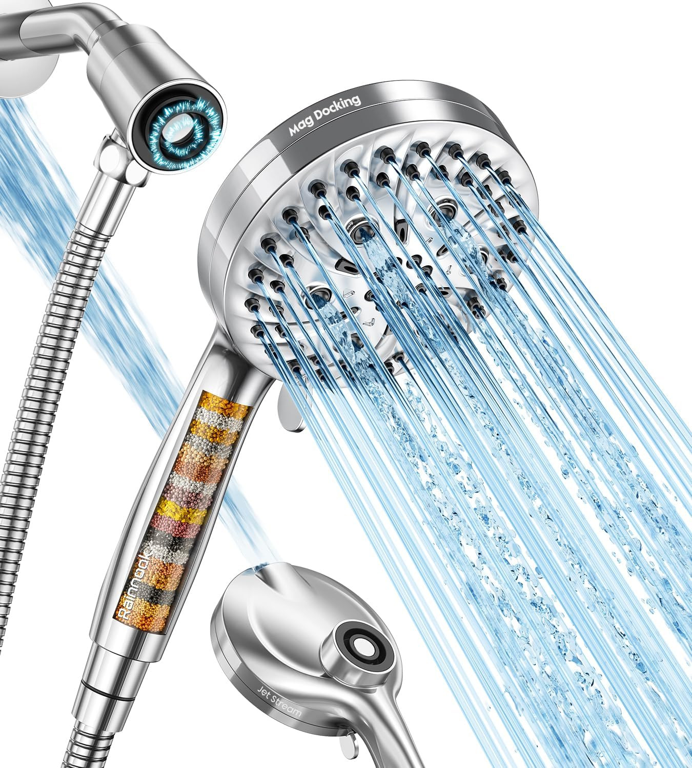 Shower Head with Handheld JOMST- High Pressure 10 Spray Modes, Built-In Power Wa