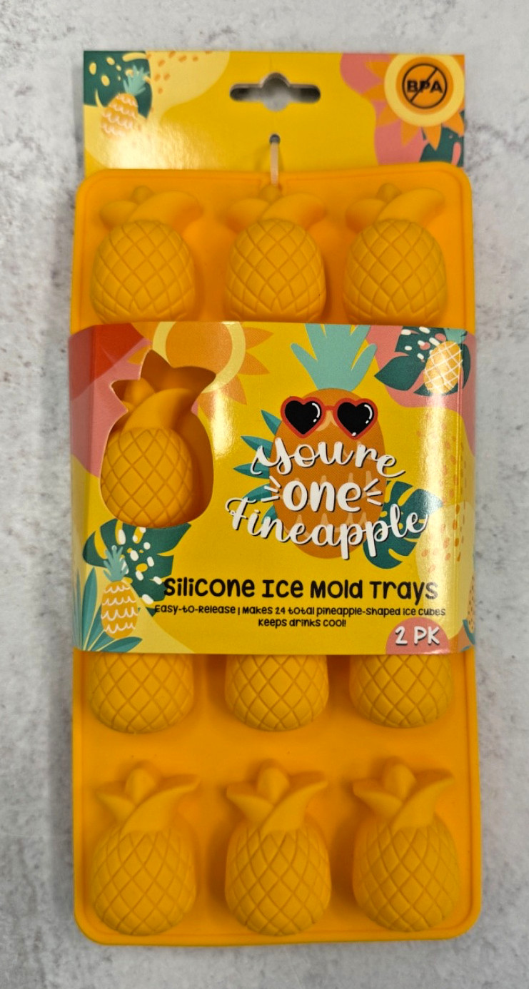 set of 2 pineapple silicone ice mold trays 24 cavities 1.5" x 1" BPA free luau