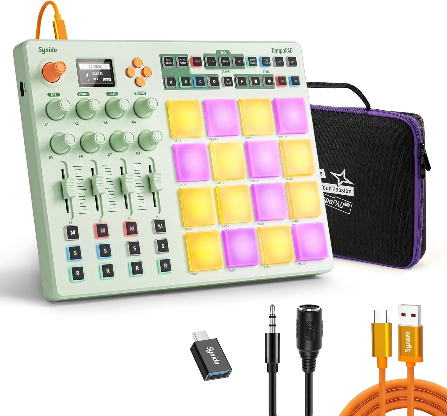 US Synido MIDI Pad Controller, Rechargeable Beat Maker Machine 16 RGB Beat Pad