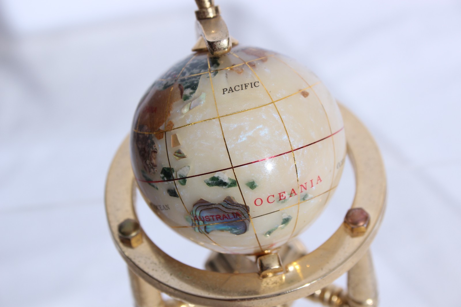 Gemstone Desktop Globe Brass Stand 4” Tall