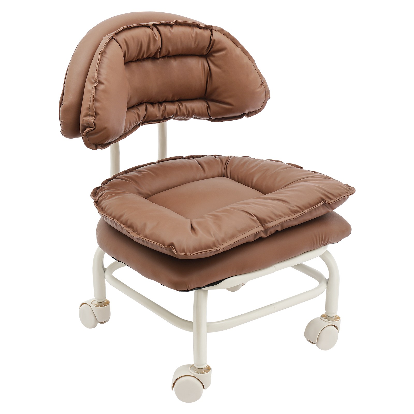 Rolling Stool with Back Rest, Heavy Duty Rolling Stool, Brown Roller Chair
