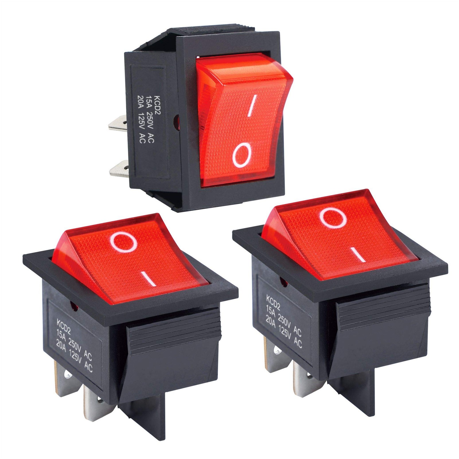 3Pcs 2 Position Rocker Toggle Switch ON/Off AC 125V/20A 250V/16A Red