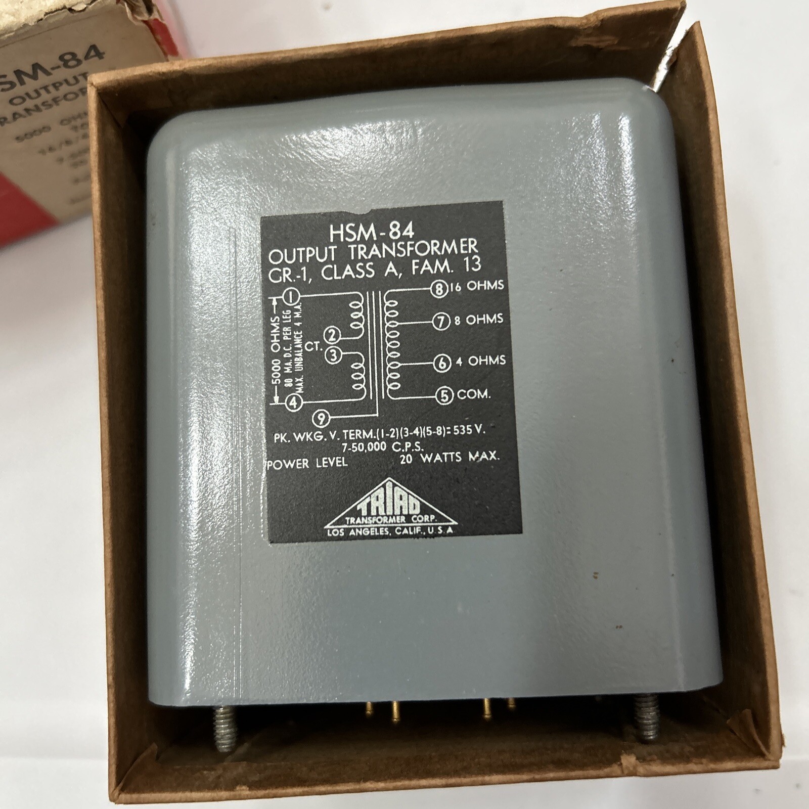 Triad HSM-84 Output Transformer PRI 5,000, Sec 4/8/16 Ohm NEW In Box