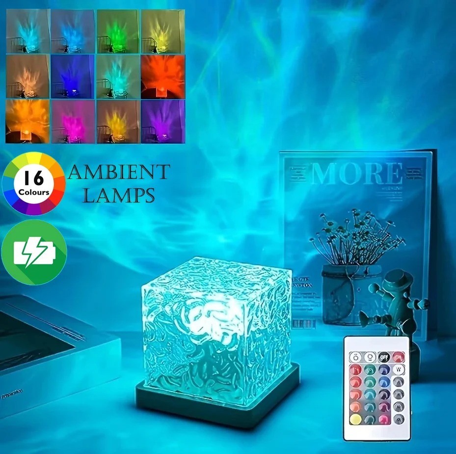Ocean Wave Projector Light, 16 Colors Havie Cube Lamp, 3D Holographic Water R...