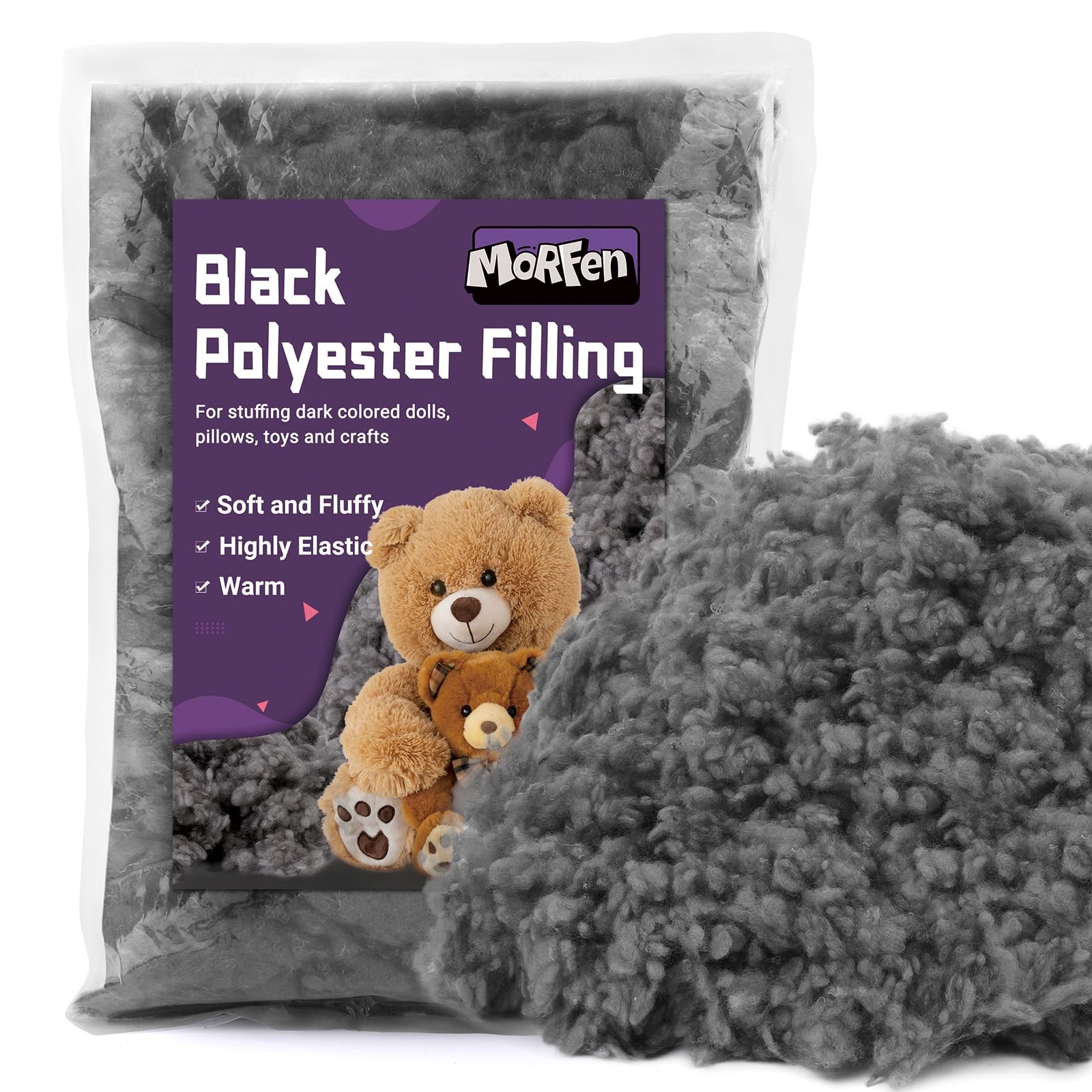 3.52Oz/100g Grey Black Polyfill Stuffing for Animal, Black Fiber Fill, Polyes...