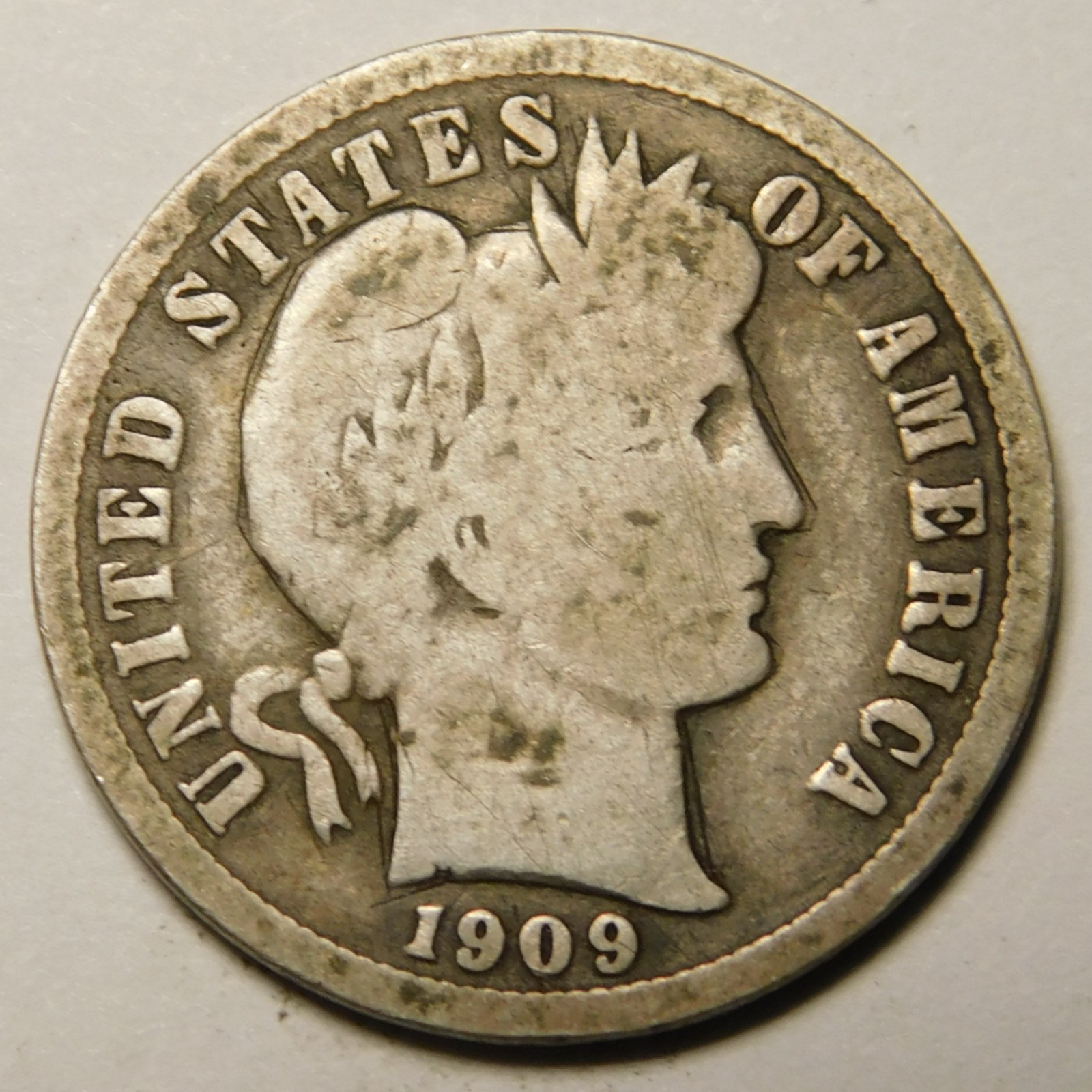 1909 P Barber Dime 90% Silver G-VG  "Actual Coin Pictured - Not Cleaned"