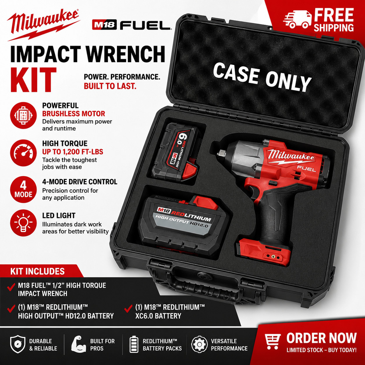 Hard Case For Milwaukee M18 Impact & Torque Wrench Waterproof Tool Box Case Only