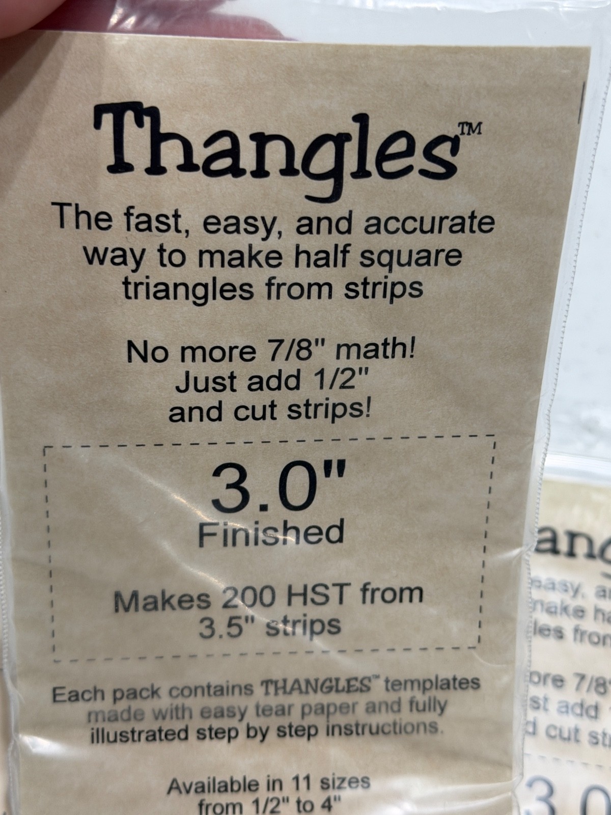 3 Pkgs Thangles 3.0" Finished Makes 200 HST Paper Template Half Square Triangles