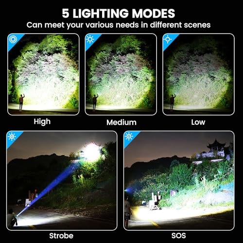 Rechargeable Flashlights High Lumens Long Range 5000ft, Super Deep black