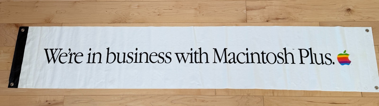 Large Apple banner for release of the Macintosh Plus in 1986