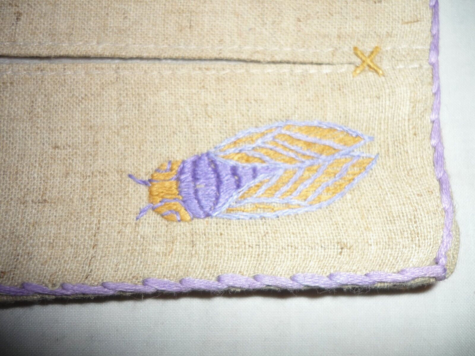 Fabric Tissue Purse Holder with embroidered Cicada