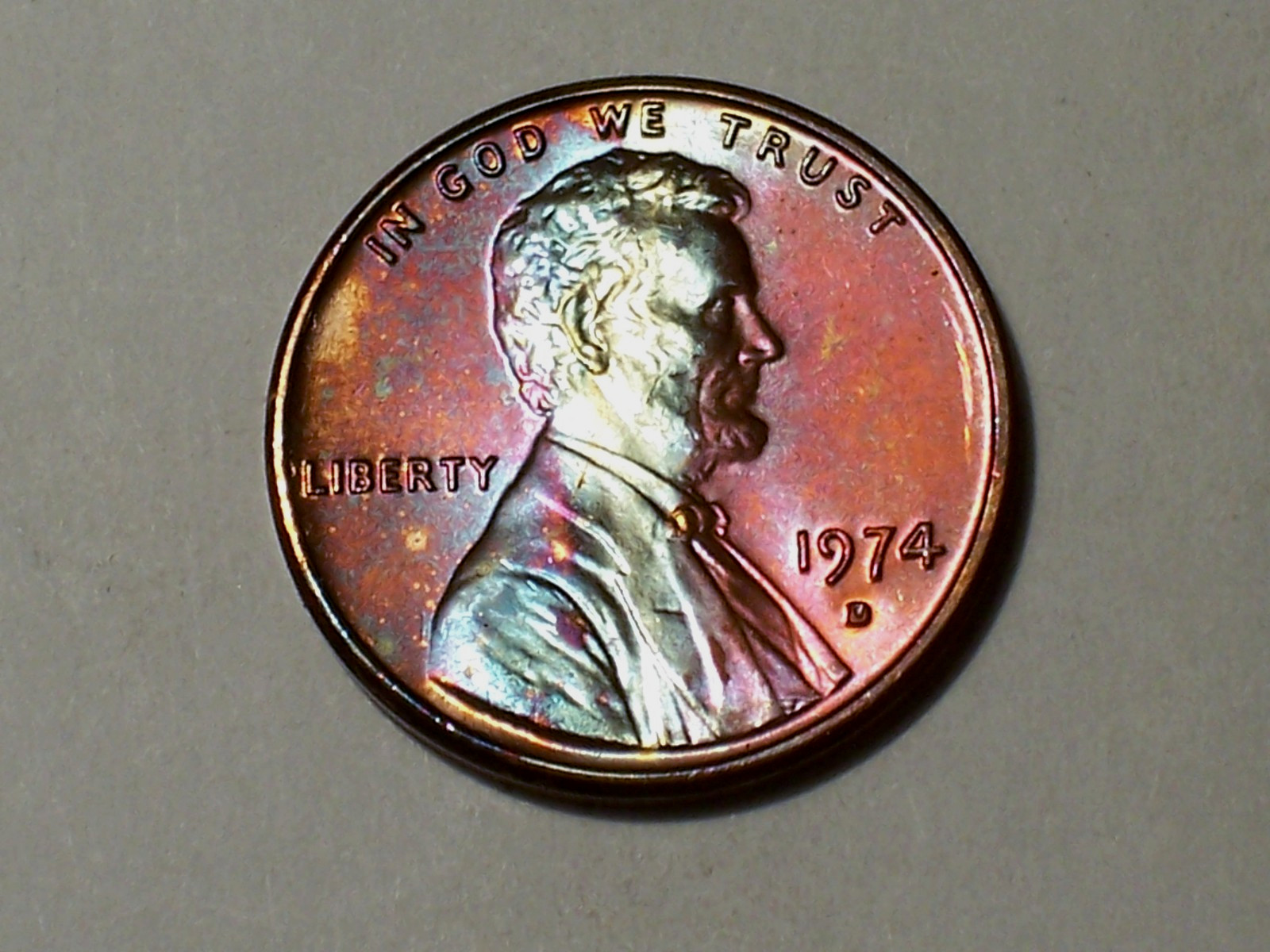 1974-D  @  Beautiful"  Toning on this Lincoln Mem Penny,!! 367