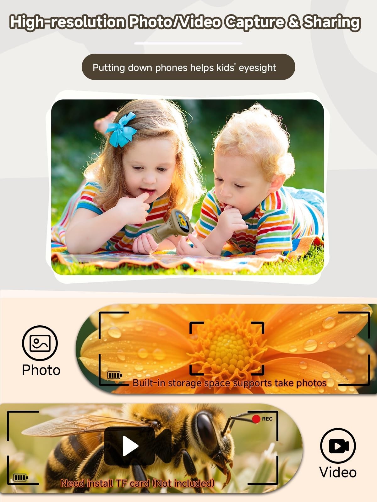 Acoath Microscope for Kids, 1000X Handheld Digital Miniscope with 2.0" Brown