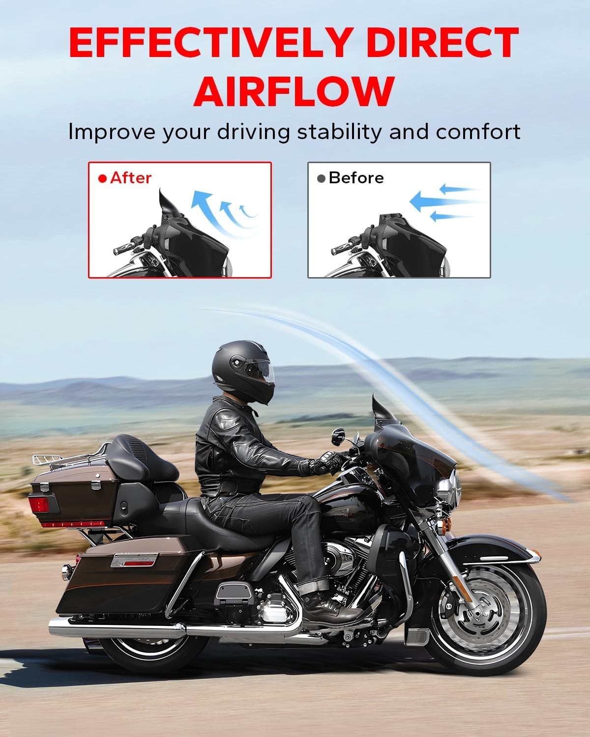 Durable 7" Black Windshield for Harley Touring Models - Optimal Wind Deflection