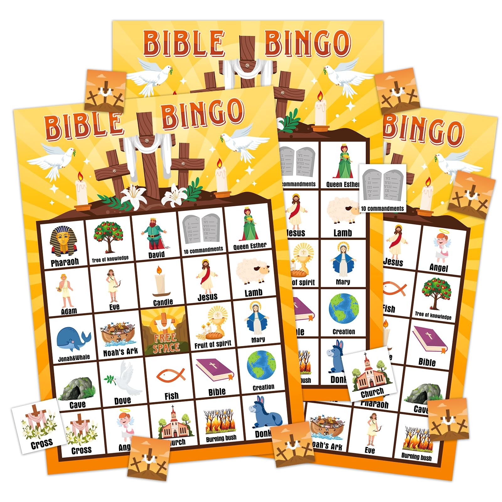 FLYAB Bible Bingo Game for Kids Adults - 26 Players 5" x 7", Yellow-2