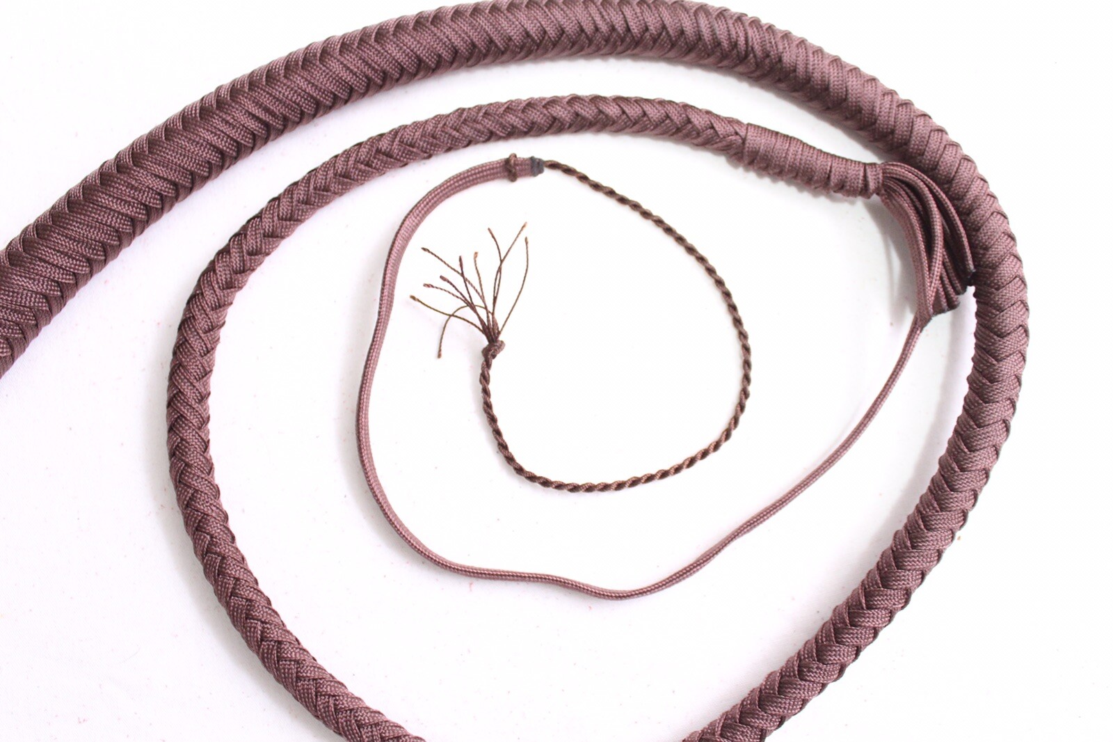 Bullwhip 4 Ft Long, 12 Plaited Nylon Weaving Whip, Dark Brown, Hand Crafted