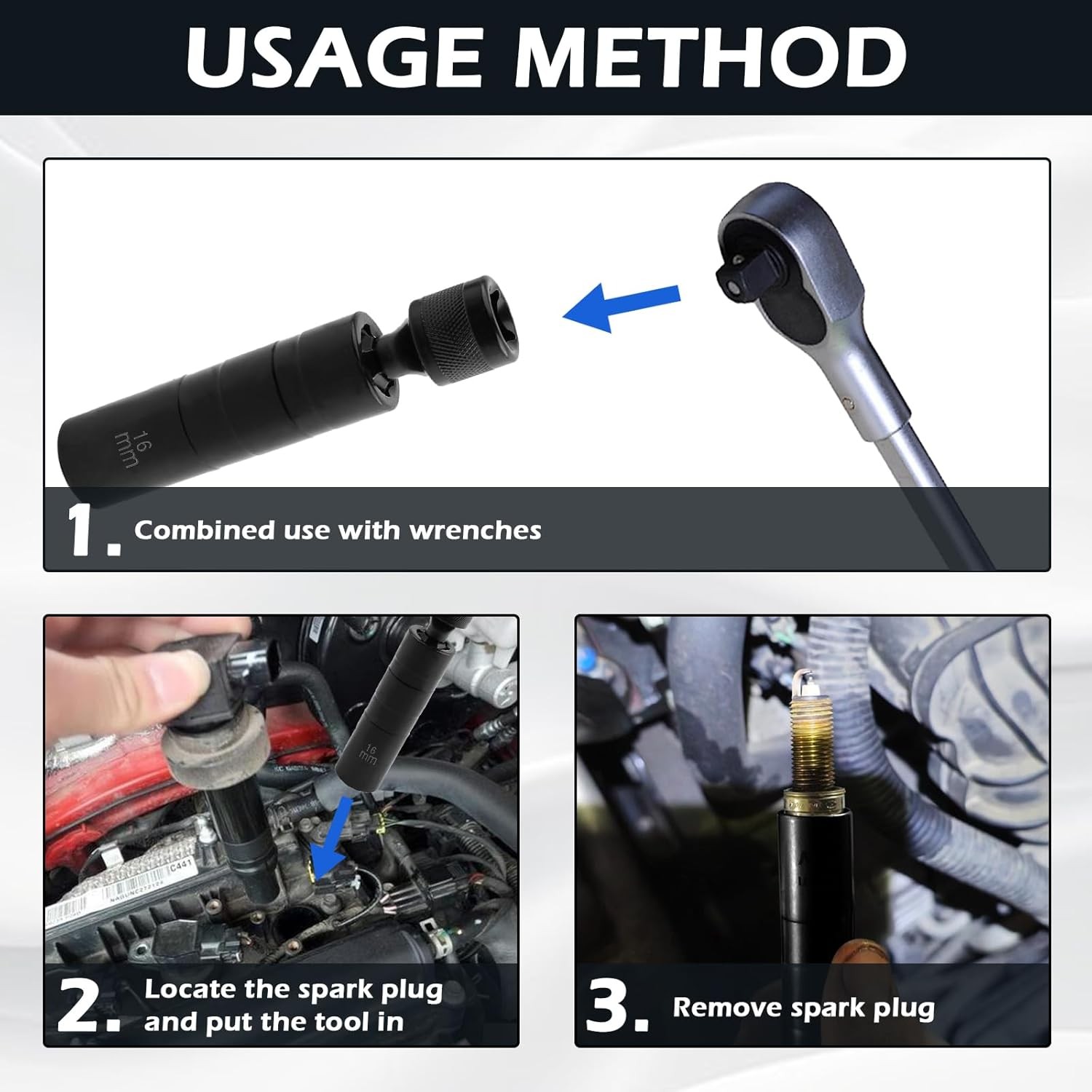 14mm&16mm Spark Plug Socket Set, 360-Degree Rotation Spark Plugs Removal Tool wi