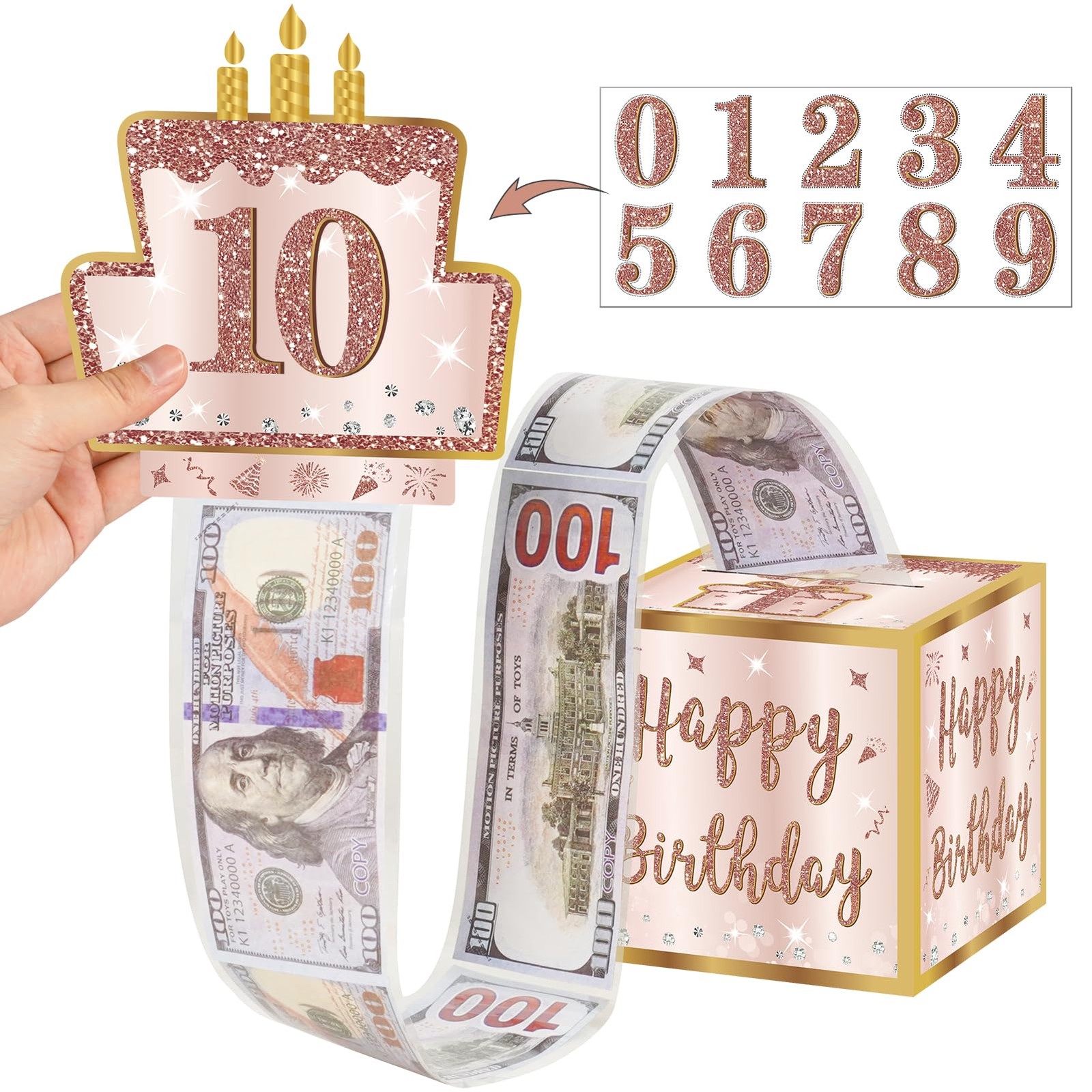 Turypaty Happy Birthday Money Gift Box 1 Count (Pack of 1), PIink Rose Gold