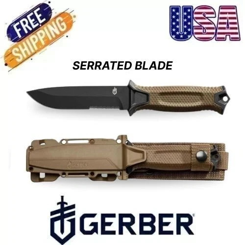 Gerber StrongArm Knife, Coyote Brown Serrated Fixed Blade
