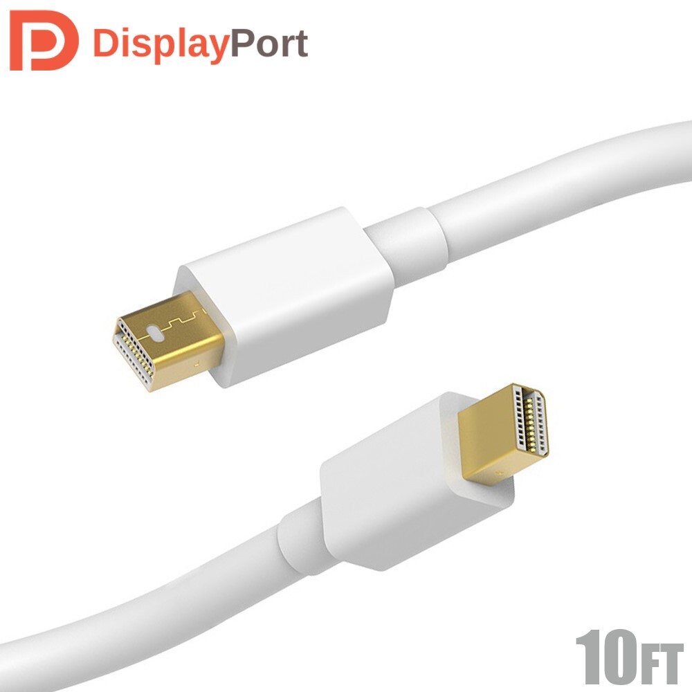 10FT Mini-DP Male to Male Cable 4K HDR 30AWG Gold For Mac PC MacBook Pro White