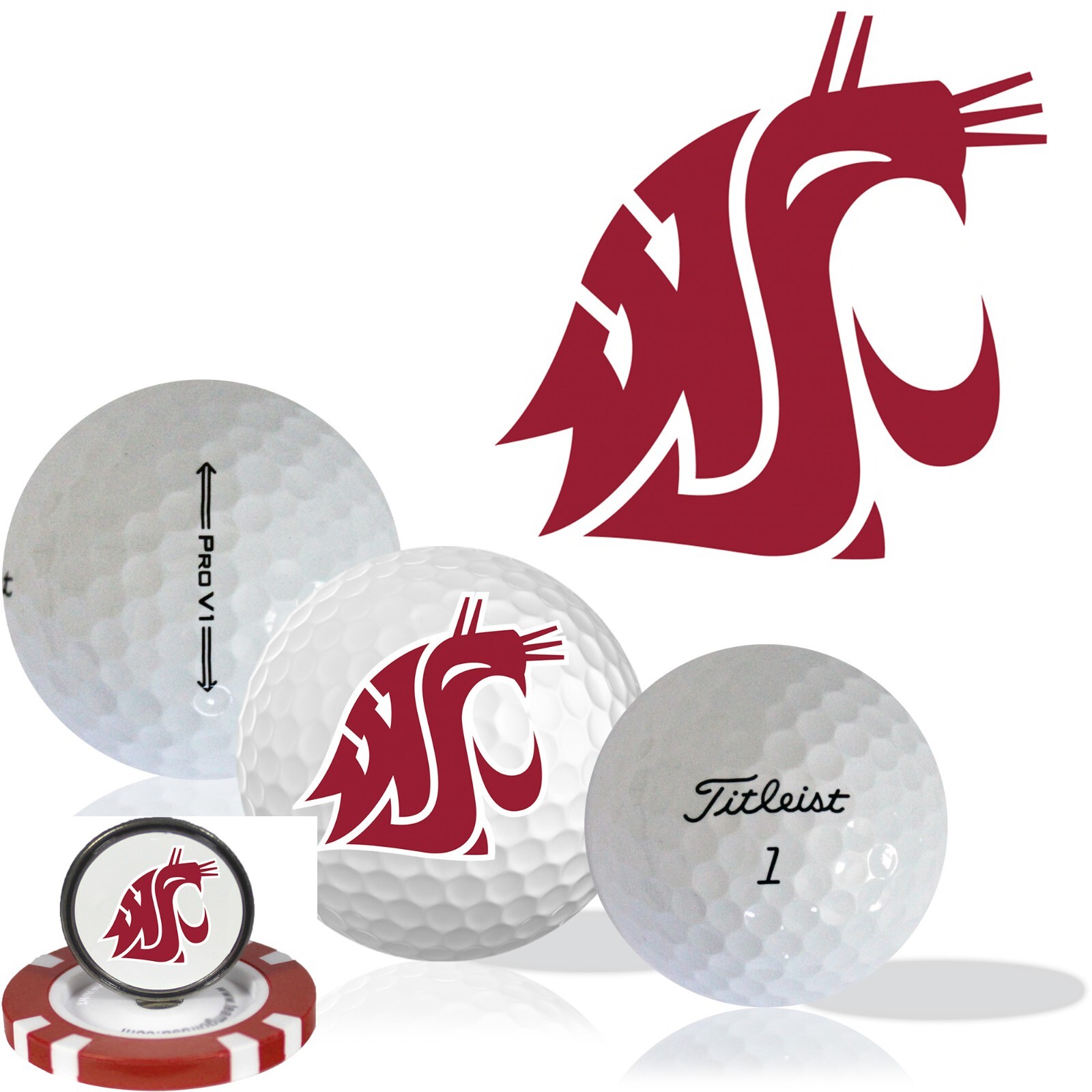 NCAA Washington State Cougars • Golf Balls 12 pack • Titleist ProV1 • Refinished