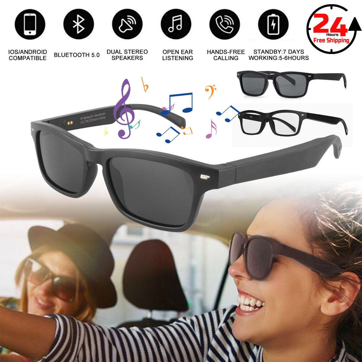 Polarized Smart Bluetooth Stereo Speaker Sunglasses Glasses Earphones Headset