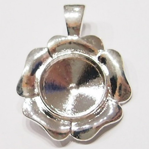 4 of 20mm Round Shiny Silver Deco Flower Enhancer Bail Pendant Setting 48x37mm