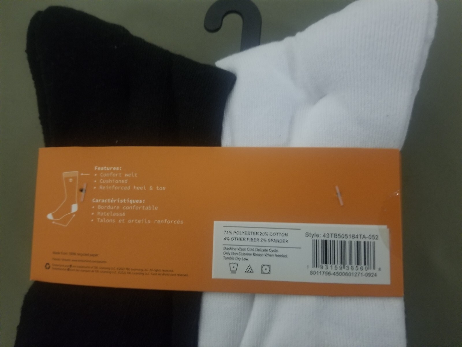 New Mens Timberland 6 Pair Performance Cushioned Crew Socks.
