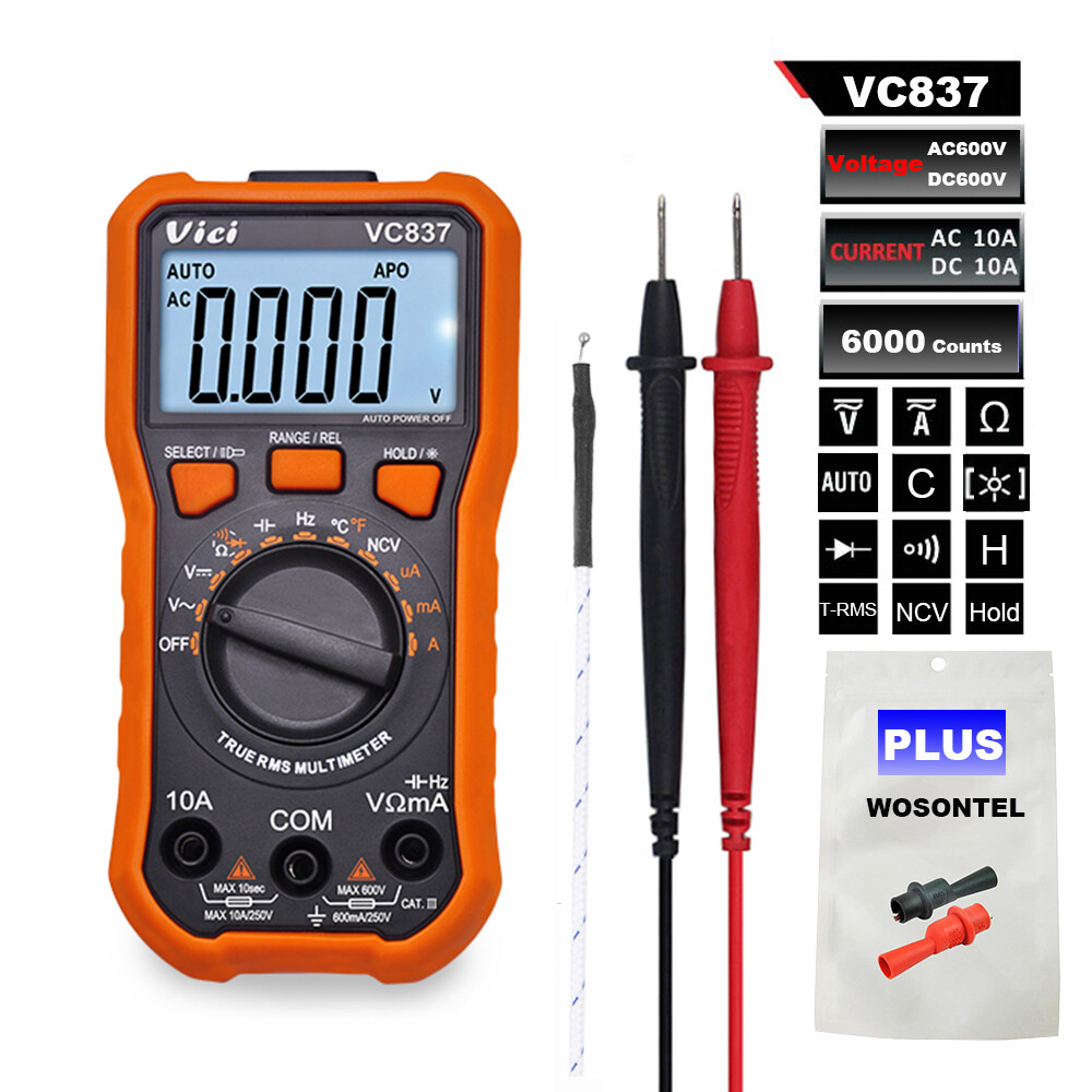 VC837 Digital Multimeter DMM True RMS 6000 Auto Range Capacitance Resistance NCV