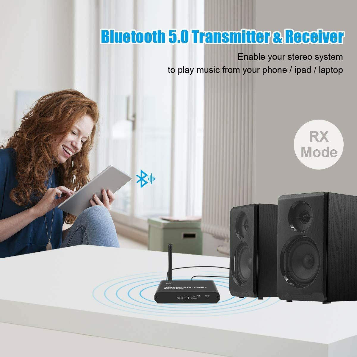 Optical Fiber Wireless BT5.0 HiFi Long Range Audio Transmitter Receiver Adapter