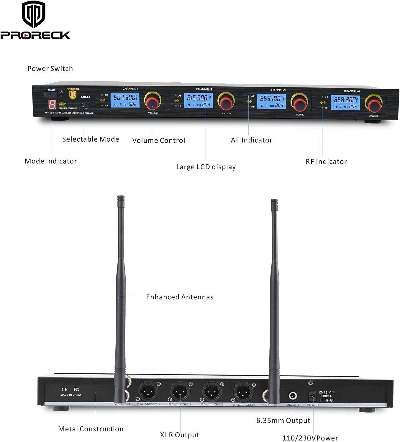 PRORECK MX44 4-Channel UHF Wireless Mic for meeting